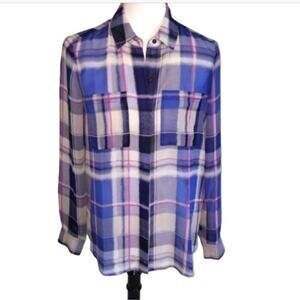 Lucky Brand Sheer Plaid Blouse Top Small